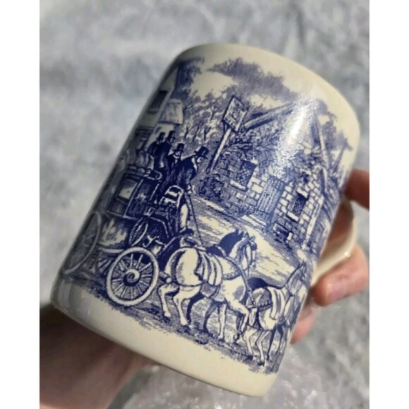 Vintage Royal Stafford Coaching Scene Coffee Mug Made in England Blue White Cup - Picture 10 of 12